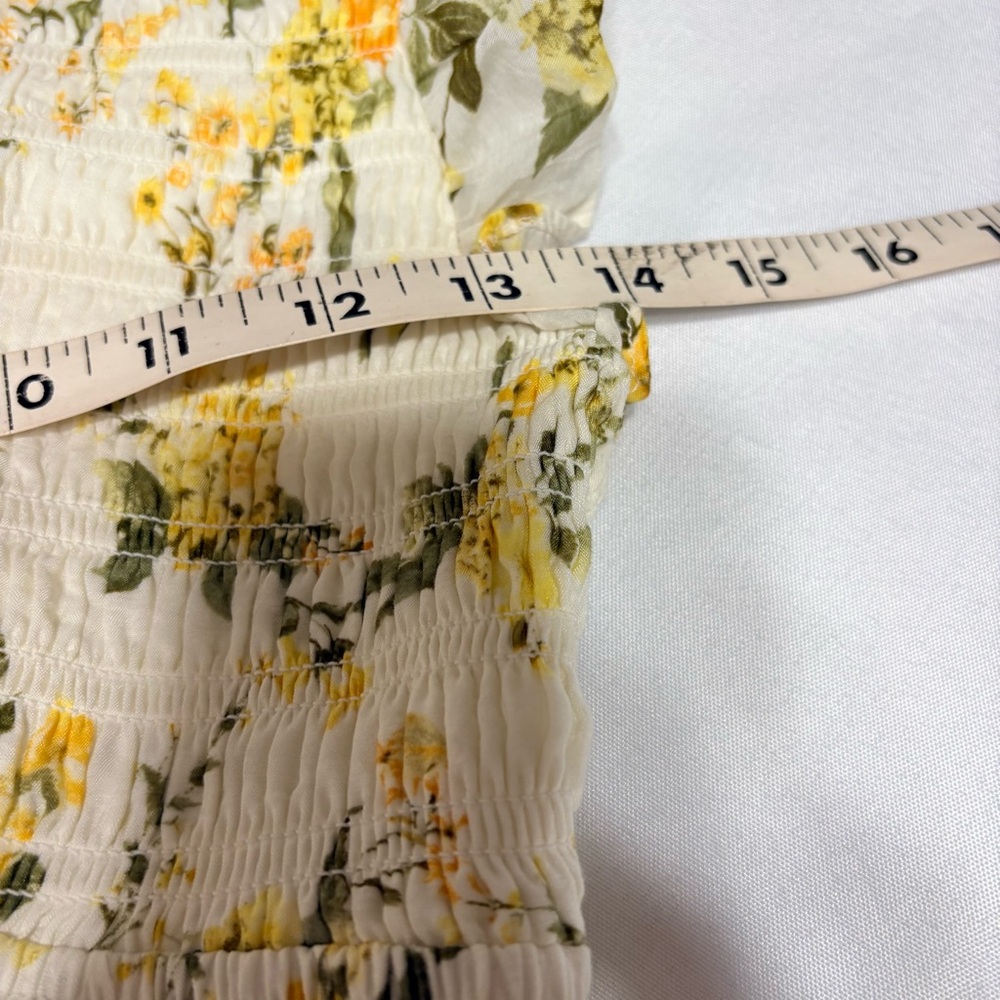Joie Yellow and Cream Floral Maxi Smocked Bodice Dress with Flutter Sleeves - Picture 10 of 10